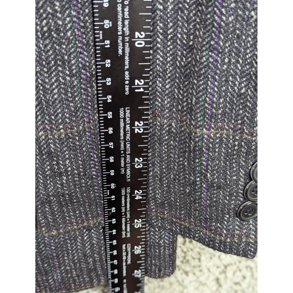 100 Percent Silk 2 Button Blazer Coat By Cellini Men's 40R Charcoal Windowpane - Picture 9 of 16